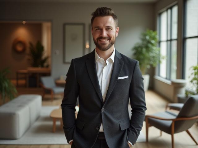 Stifteren af Skagerrak Stuen i et elegant møbeludstillingsrum